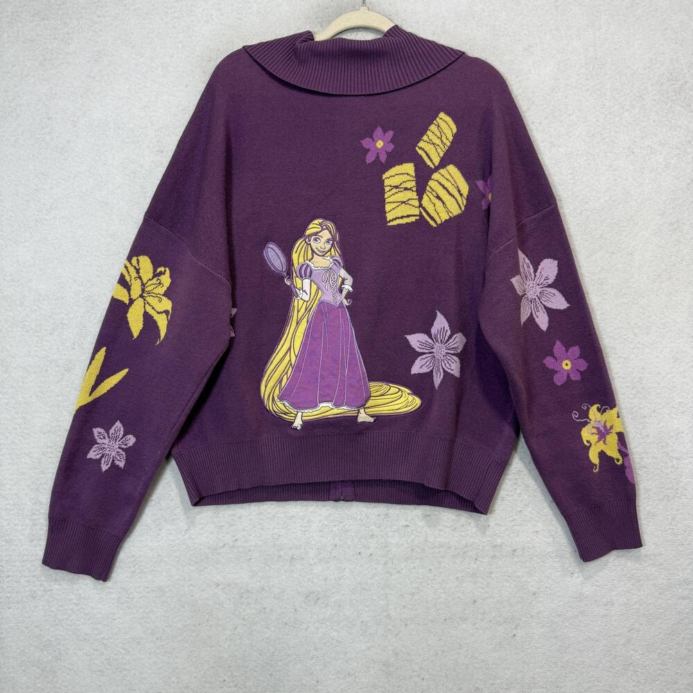 BoxLunch Sweater Womens 3X Purple Rapunzel Disney Full Zip Collared Knit - Picture 7 of 9